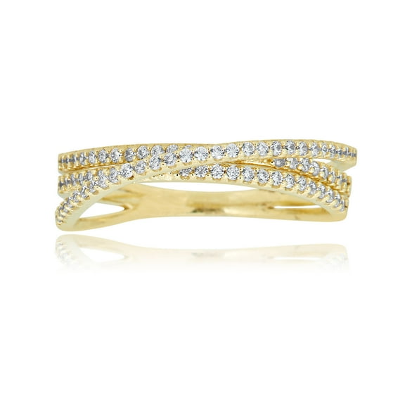 AVORA 10K Yellow Gold Simulated Diamond CZ Three Band Intertwined Abstract Fashion Ring - Size 7.5