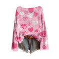 thumbnail image 4 of ChaoLingNeng Valentine Sweater for Women Trendy Crewneck Loose Fit Cute Heart Bow Knit Pullover Sweaters Dressy Casua Love Print Valentine Tops, 4 of 4