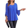 thumbnail image 4 of Fantaslook Ruffle 3/4 Sleeve Dressy Blouses for Women Glitter Double Layers Mesh Tunic Tops Crew Neck Summer Shirts, 4 of 8