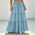 thumbnail image 4 of Women Polka Dot Midi Skirt Large Ruffle Hem Tie Waist A Line Flowy Casual Skirt with Drawstring for Daily Wear Sky Blue S(S), 4 of 7