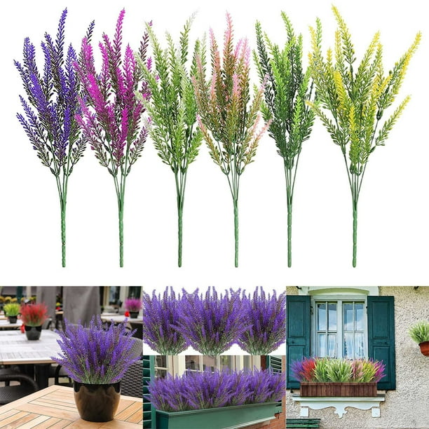 Flores artificiales para exteriores - Plantas de plástico imitación de 32 cm para decoración en casa, jardín y boda
