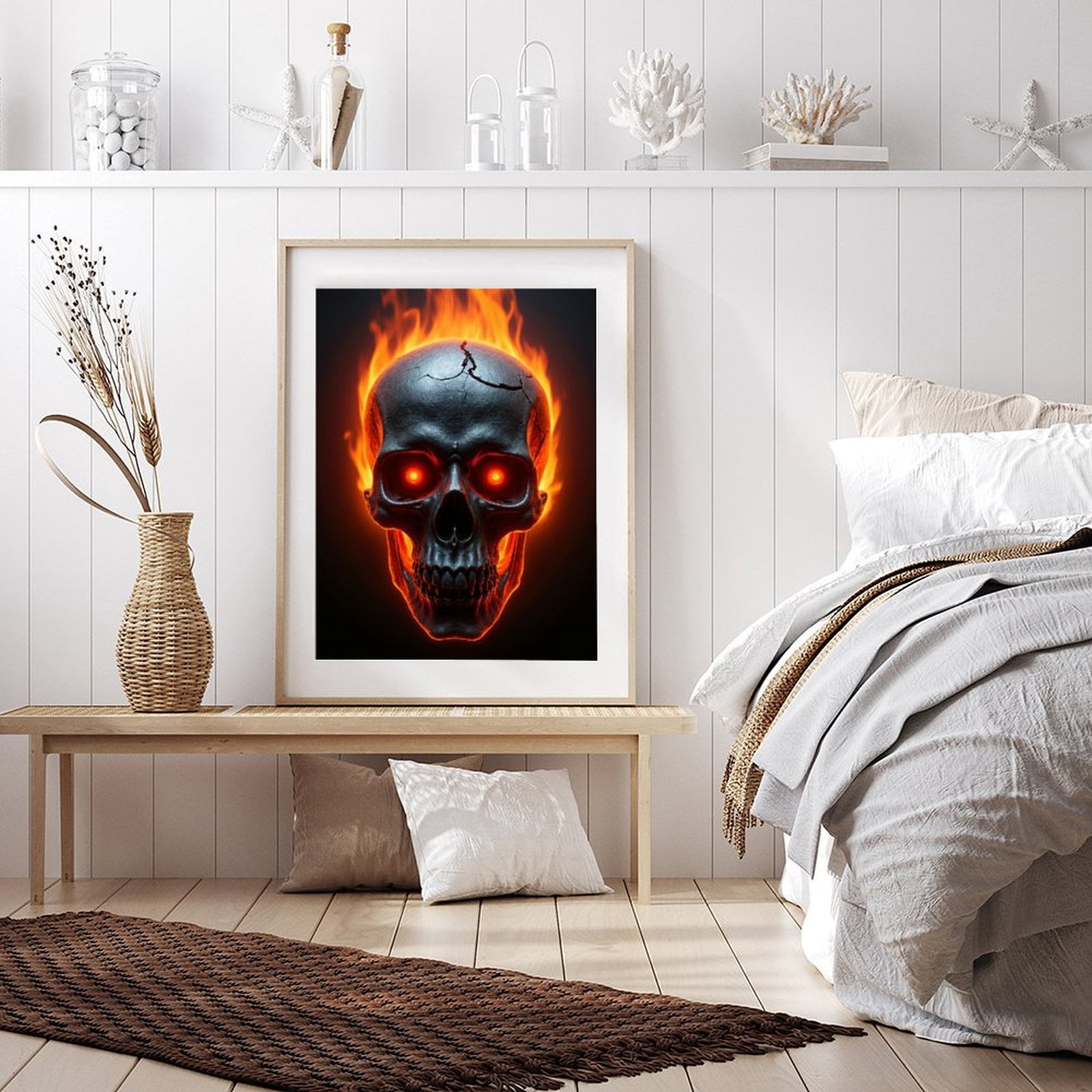 Diamond Art Kit for Adults, Fiery Skull with Glowing Eyes Diamond Painting for Adults Beginners, DIY Diamond Art Painting Kits, 5D Diamond Painting Crafts for Home Decor 12x16 Frameless
