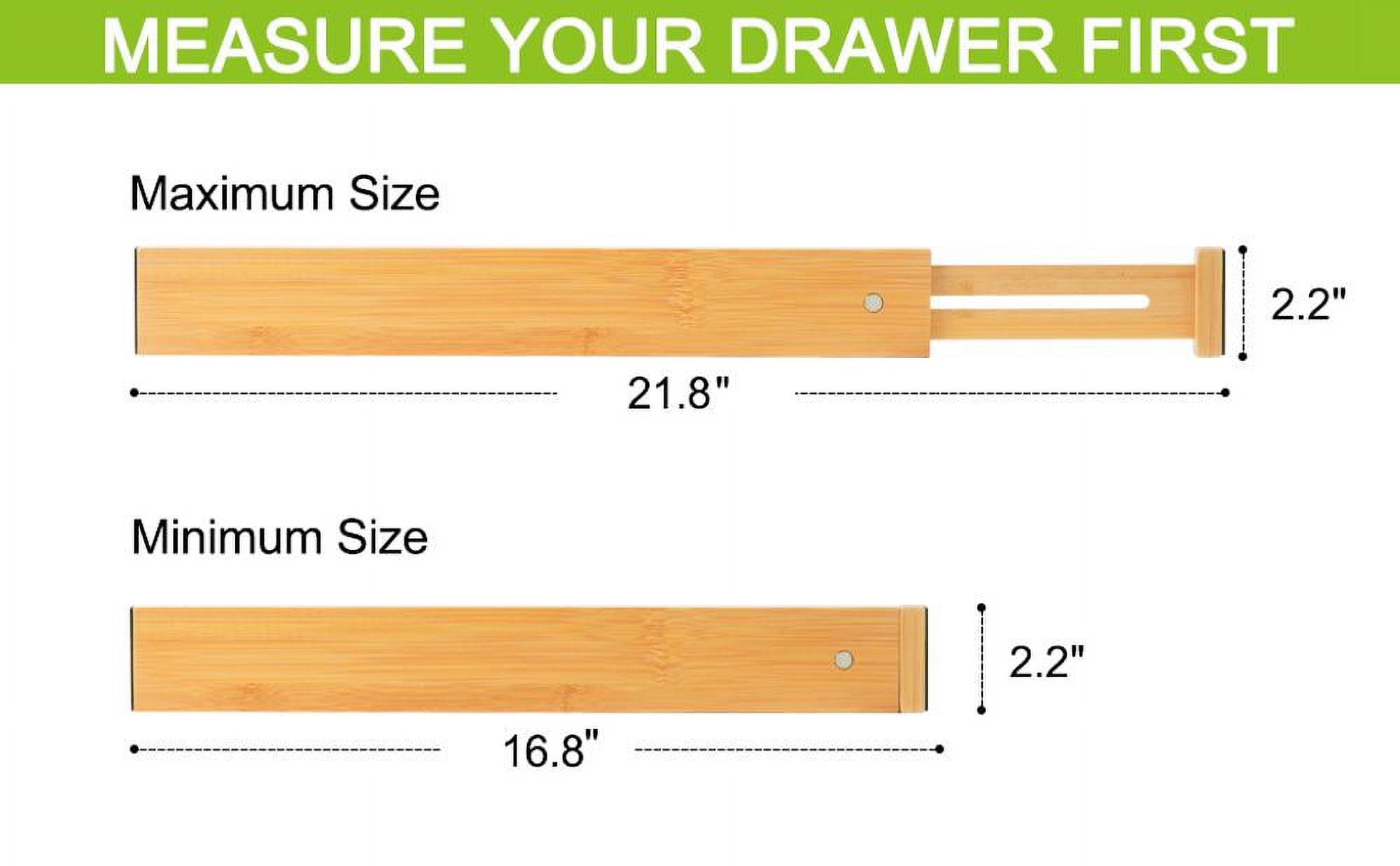 4PC 16.8-21.8 Inches Adjustable Bamboo Drawer Dividers, Expandable Kitchen Drawer Organizer for Large Utensils, Drawer Separators Organizationw
