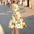 thumbnail image 6 of SGFCWSX Girls Sleeveless Dress Print Round Neck Casual A-Line Summer Dresses for Teens Yellow Size 13-14 Years, 6 of 6