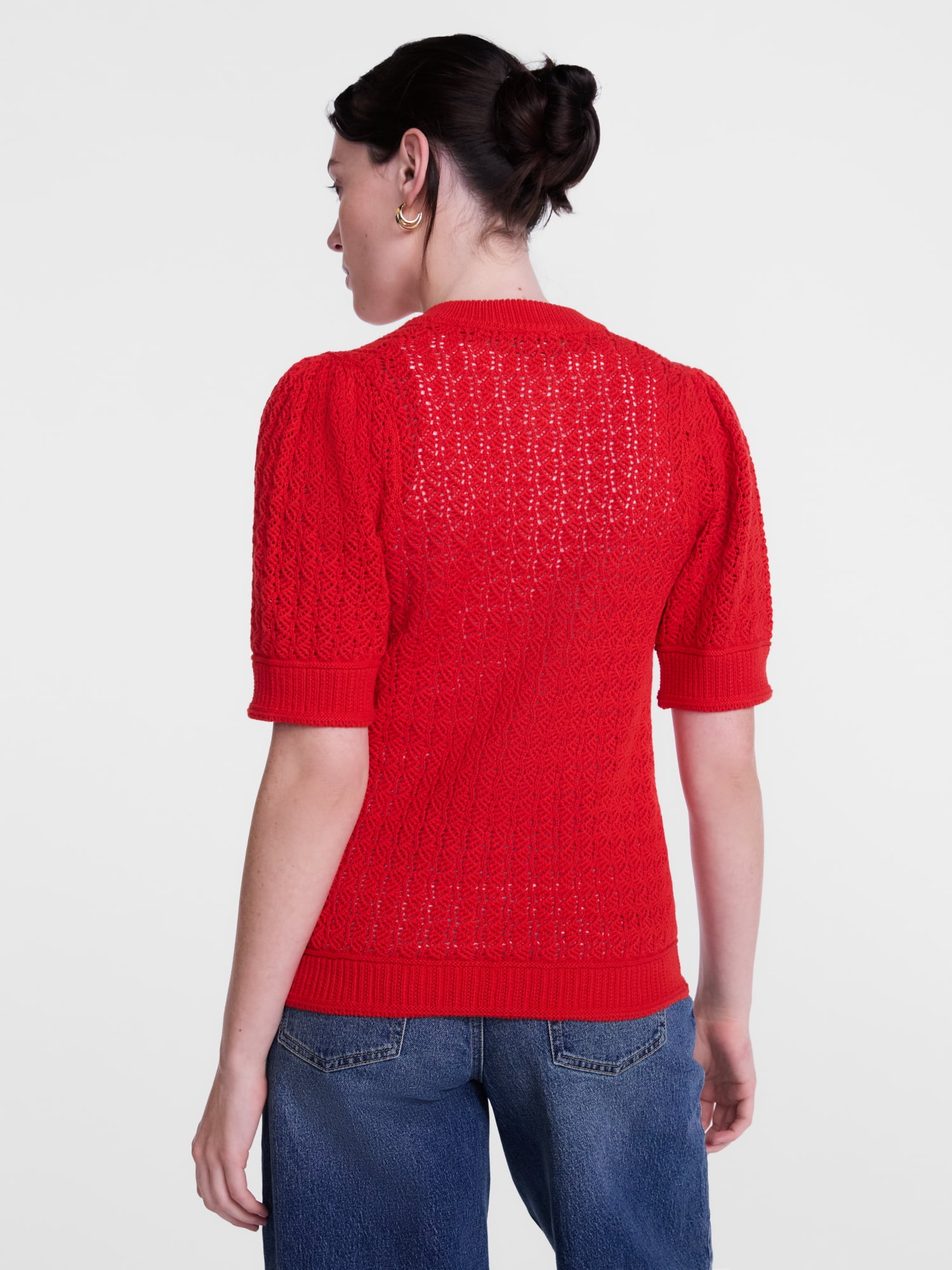 Scenario Women's and Women's Plus Crewneck Cardigan with Short Sleeves, Lightweight, Sizes XS-4X