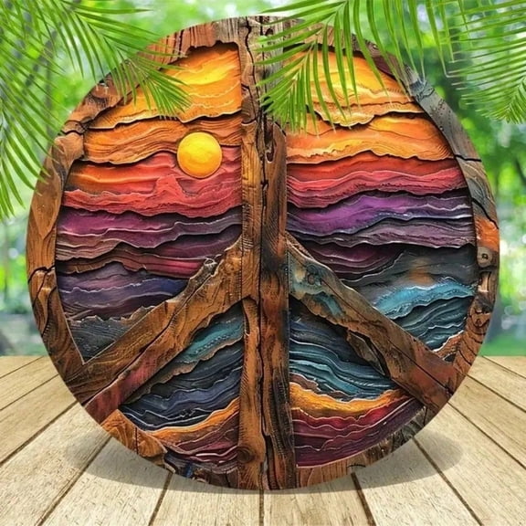 HELLOYOUNG 8x8 Inch Floral Peace Sign Metal Wall Art Vintage Iron Plaque for Home Restaurant Garden Indoor Outdoor Decor 1pc