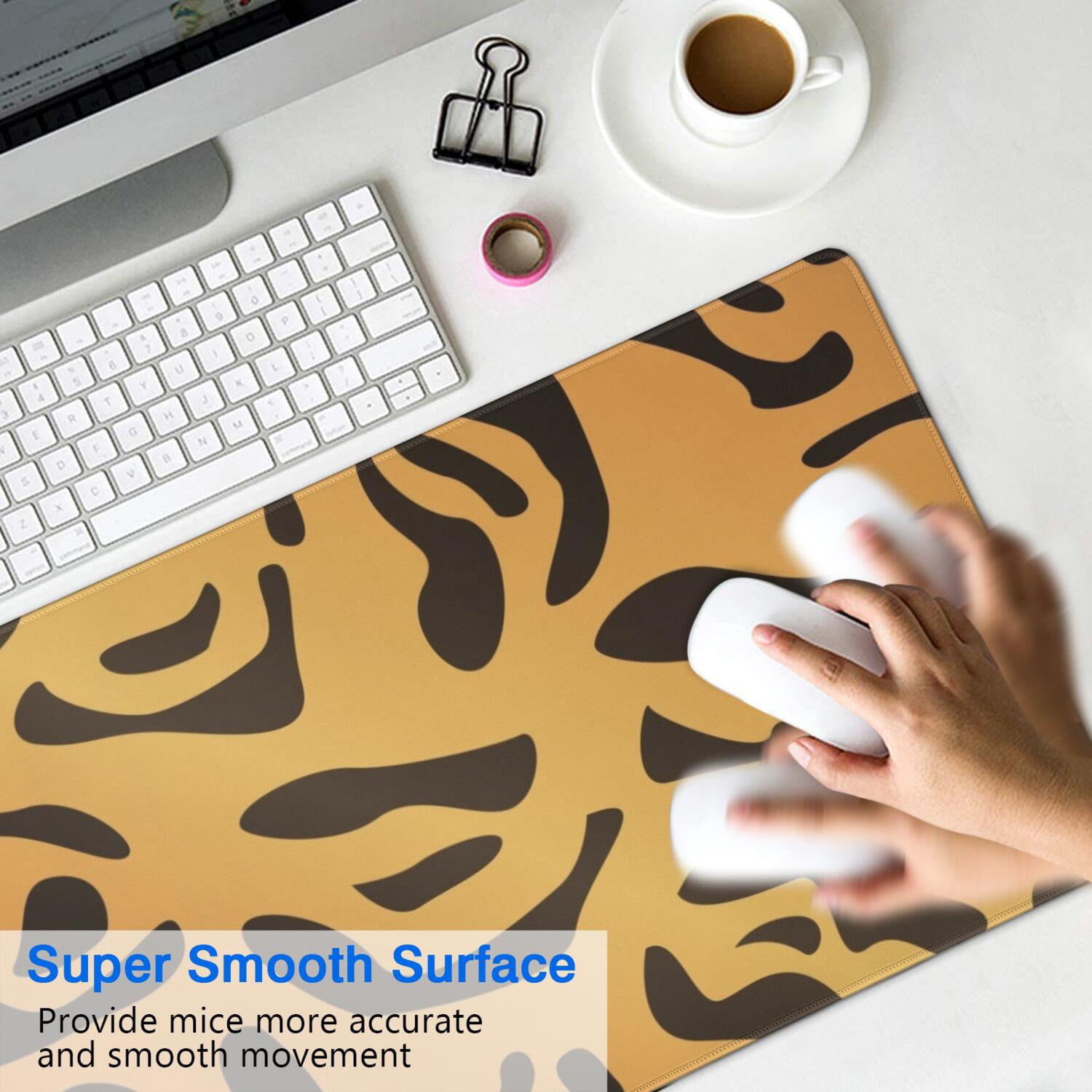 Long Mouse Pads for Desk,Orange and Black Of Leopard Print Desk Mats on Top Of Desks, Desk Mouse Pad Extra Large with 3mm Non-Slip Base and Stitched Edge for Gaming,Office,Work,Home 35.4"x15.7"