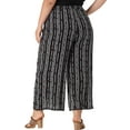 thumbnail image 3 of Plus Size Pant for Women Split Elastic Waist Flowy Striped Wide Leg Pants 2X Black, 3 of 6