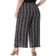 thumbnail image 3 of Pantalones de talla grande para mujeres, pantalones fluidos de rayas con cintura elástica, pierna ancha 1X negro, 3 of 6