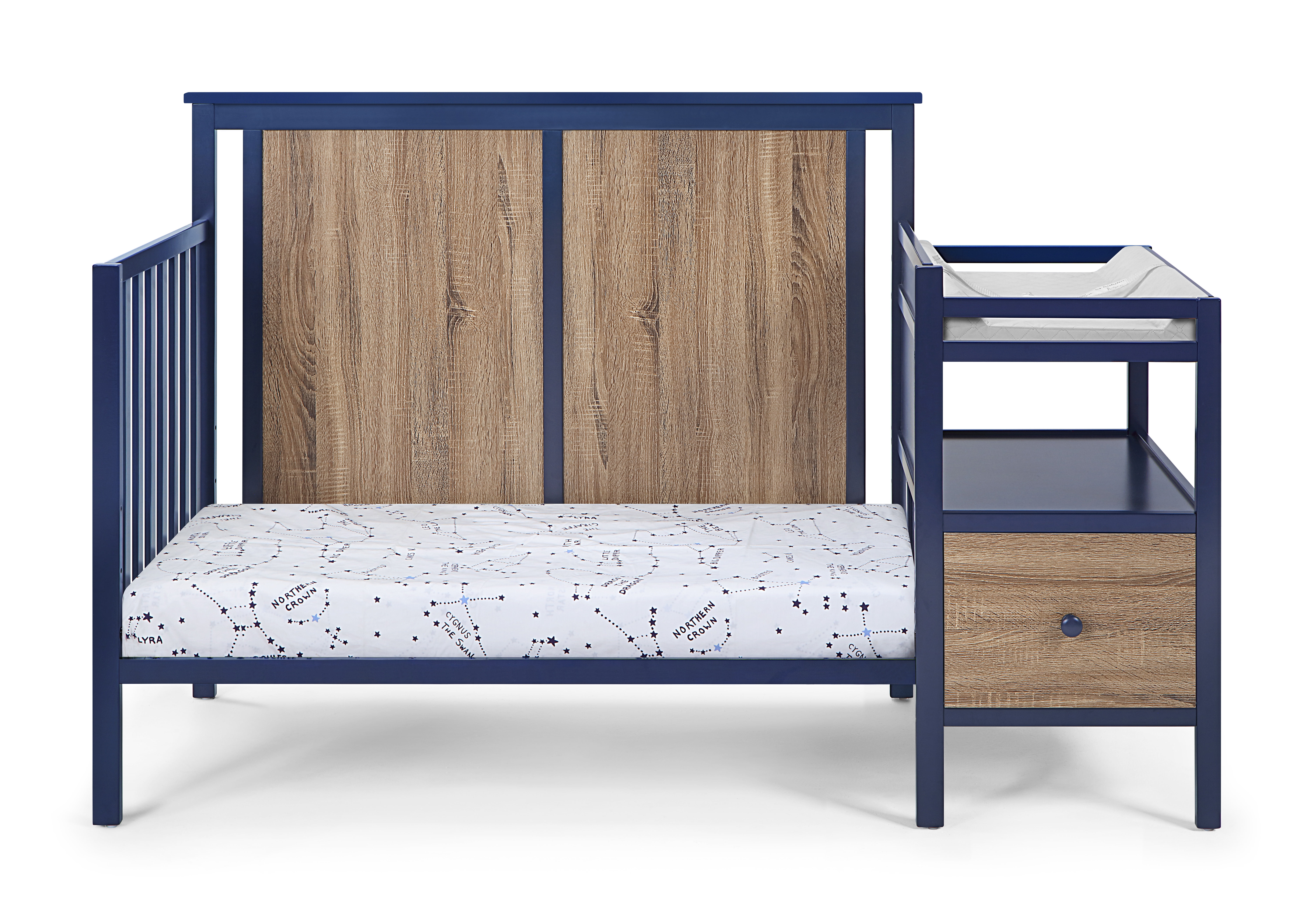 Suite Bebe Connelly 4-in-1 Convertible Crib and Changer Combo, Midnight Blue/Vintage Walnut