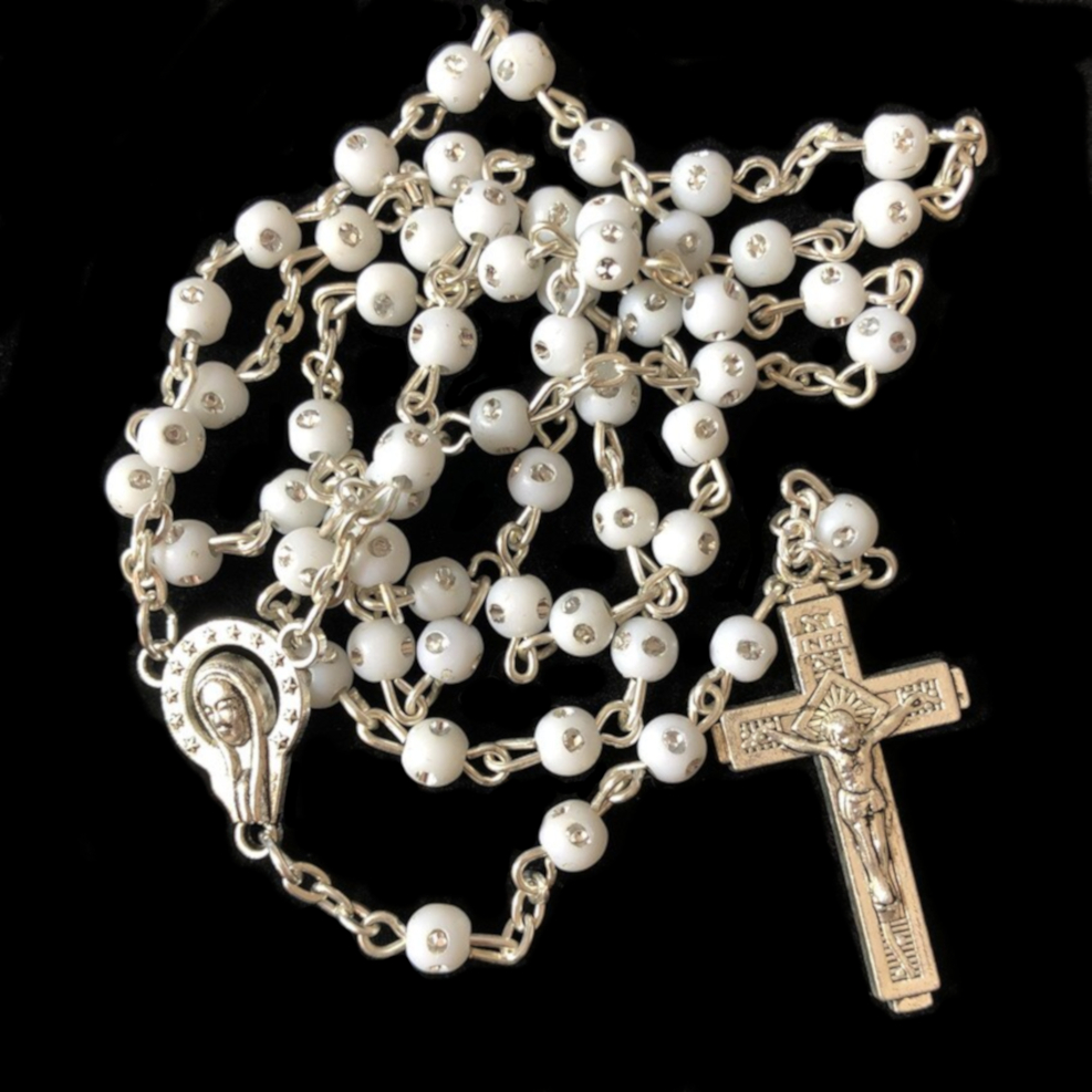 White Rosary Prayer Beads with Cross Catholic Christian Religious Necklace  Jewelry-336 - Walmart.com