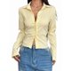 thumbnail image 2 of Camisa Corta A Rayas con Botones y Larga Ajustada para Mujer, Blusa de Trabajo Amarillo L, 2 of 10