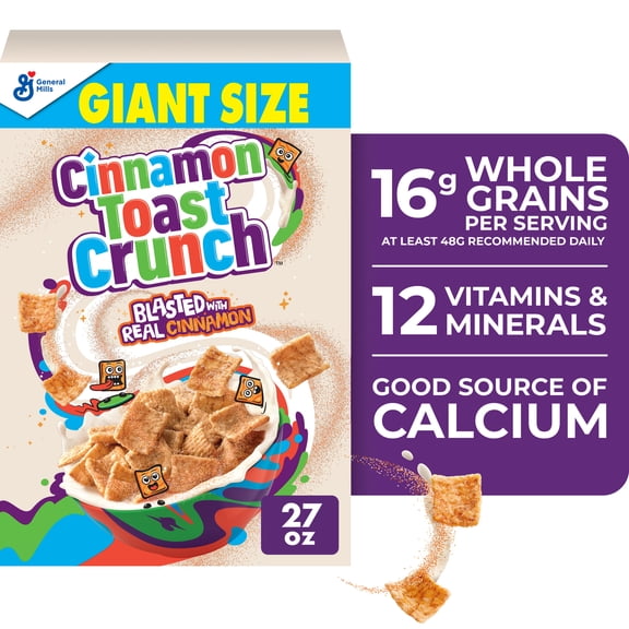 Cinnamon Toast Crunch Breakfast Cereal, Crispy Cinnamon Cereal, Giant Size, 27 oz