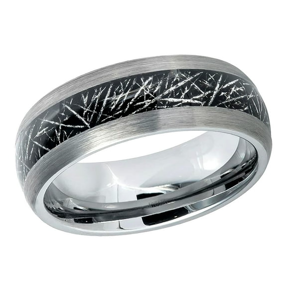Free Engraving Personalized Custom Engraving Men's Women's Tungsten Wedding Band 8mm Semi-Domed Ring with Imitation Meteorite InlaySZ: 9.5