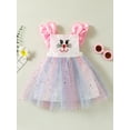 thumbnail image 2 of FEORJGP Kids Girls Easter Dress Toddler Baby 6M 1T 2T 3T 4T Sleeveless Sequins Tulle Dress Embroidery Bunny Party Dress Square Neck Colorful Princess Dress for Summer Daily Party, 2 of 9