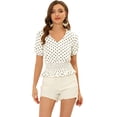 thumbnail image 1 of Blusa Corta con cintura fruncida y manga Corta con Volantes y lunares Allegra K Beige M, 1 of 5