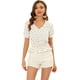 thumbnail image 1 of Blusa Corta con cintura fruncida y manga Corta con Volantes y lunares Allegra K Beige M, 1 of 5
