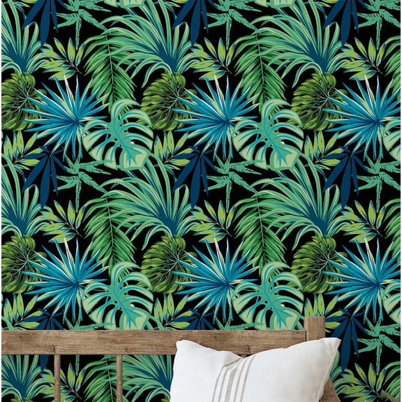 S4Sassy Tropical Palm Paradise Wallpaper- Green Wall Covering, 25" x 120" Self-Adhesive Textured Vinyl Walls Paper, Decorative Wall Wrap, DIY Walls Covering For Bedroom, Living Room, Living Space