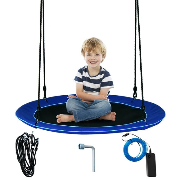 Costway 40" Saucer Tree Swing 660 LBS for Kids Adults Outdoor with LED Lights Blue