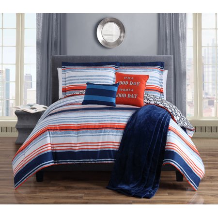 6 Piece Roony Orange Reversible Comforter W Throw Blanket Set