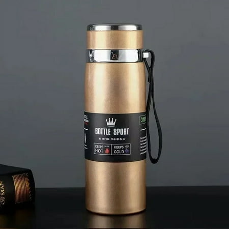 

Business 316 Stainless Steel Cup with Hanging Rope Outdoor Portable Sports Bottle Large Capacity Handle Pot Thermos Cup-Option Gold-800ml