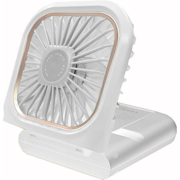 Aiwa Folding Necklace Fan and 4000mAh Power Bank with Lanyard and Phone Stand, White