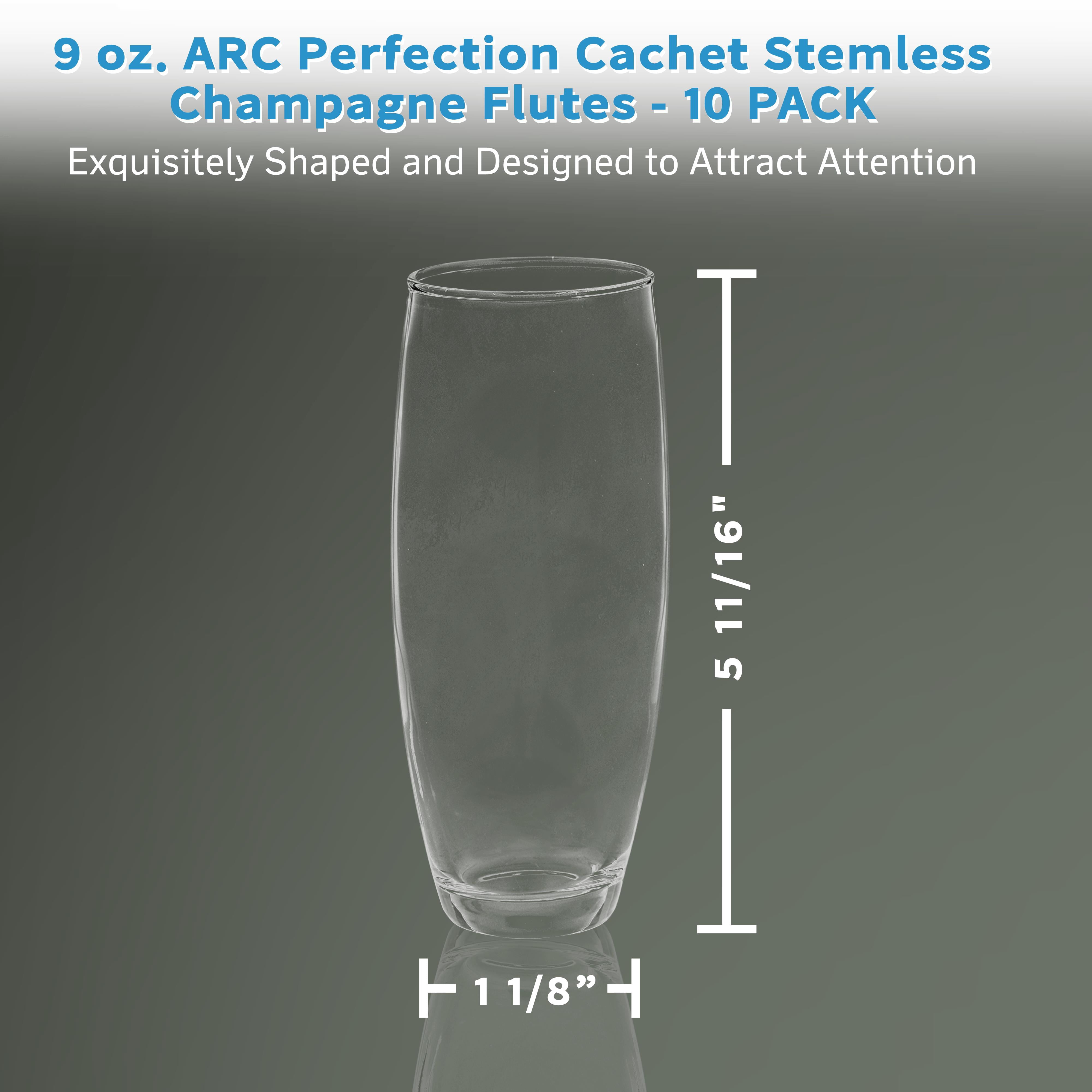 10 ARC Stemless Champagne Flutes Set, 9 oz. - Cachet, Glassware, Cocktails - Clear