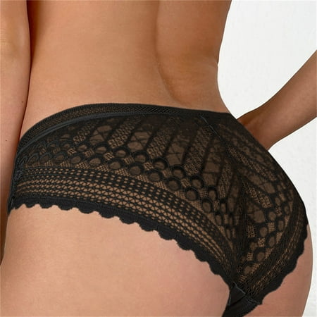 Alitao Womens Underwear Thermal Underwear Plus Size Underwear Women s Low Waist Mesh Briefs Solid Color Cotton Crotch Underwear Panties Panties for Women Clearance Black M