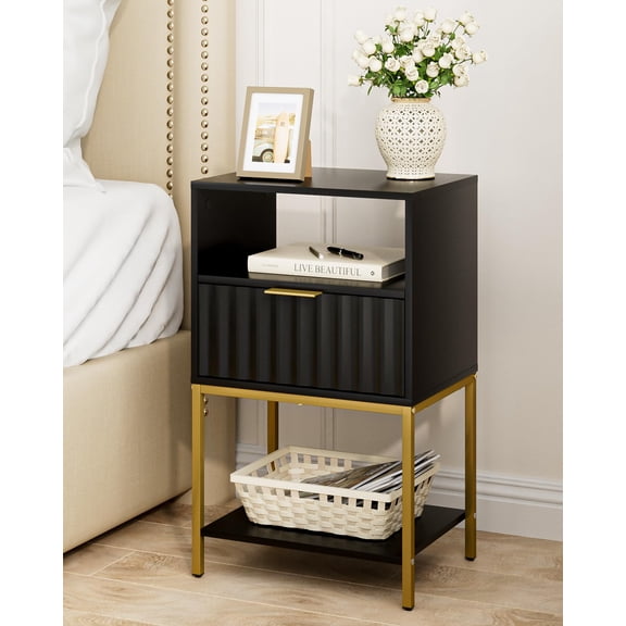 3-Tier Modern Nightstand, 25.51 Inch Tall Storage End Table for Bedroom and Living Room