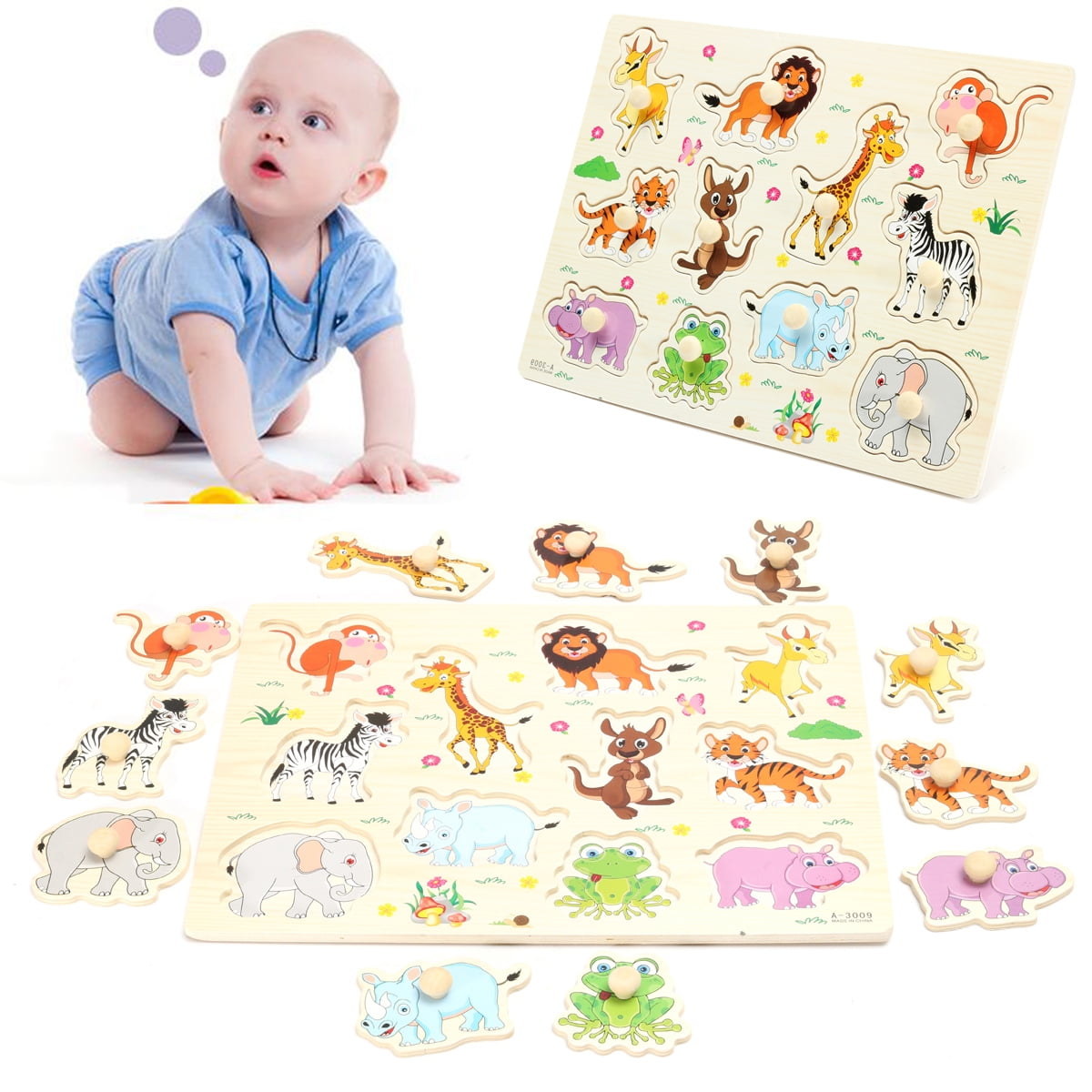 Wooden Kids Toddler Jigsaw Puzzle Baby Alphabet Letter Learning Toys Animal NEW 