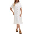 thumbnail image 1 of Vestido de camisa de mezclilla para mujer INSPIRE CHIC, de manga corta, con botones, casual, midi, blanco, talla S, 1 of 6
