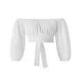 thumbnail image 3 of Women Tie Back Crop Top Off Shoulder Puff Sleeve Ruched Bust Tops Shirt Blouse, 3 of 7