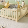 thumbnail image 4 of Leumius Queen Size Floor Fence Bed with Central Entrance,Pine Wood Floor bed with Guardrails,Natural, 4 of 9