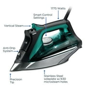 Rowenta Pro Master Iron for Clothes, Stainless Steel Soleplate, 400 Microsteam Holes, 1775 Watts, Black & Green DW8360