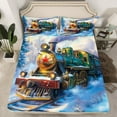 thumbnail image 2 of jejeloiu Vintage Train Twin Sheet Sets,Steam Engine Twin Fitted Sheet,Green Godl Blue Flat Sheet For Boys Kids,Luxury Bedroom Decor,3pcs, 2 of 7