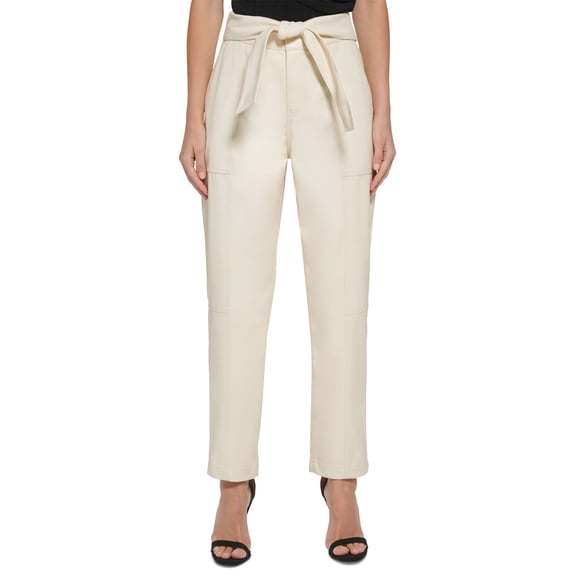 Women's Faux Leather Pull On Tie Waist Pants Buttercream 16