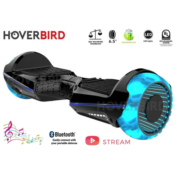 HOVERBIRD ES11 PRO 500W Hoverboard with 6.5” Tires - UL 2272 Certified with Bluetooth, LED WHEELS, APP, Auto-Balance, Front and Back lights - Black