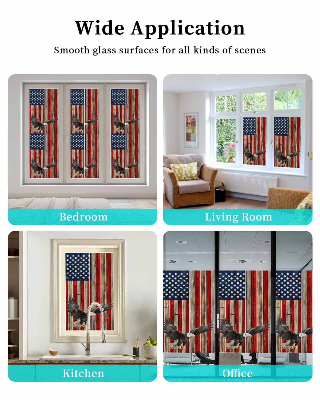 American Flag Window Privacy Film Stained Glass Window Film Decorative Windows Cover Static Windows Cling for Glass Door Eagle Blue Red USA Flag Retro Stickers for Bathroom 23.6"x78.7"