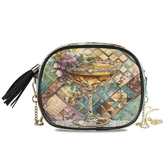 Womens Casual Chain Shoulder Bag Simple style Decorative Glass with Flowers Crossbody Bag