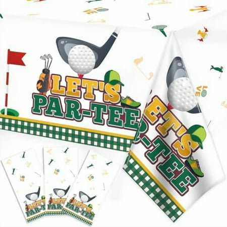 Masters Golf Party Decorations, 3PCS Let's Par-Tee Golf Sport Tablecloth for Golf Birthday Party Supplies, Disposable Plastic Tablecloth for Sports Themed Gathering, 54 x 108 Inch