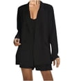 thumbnail image 1 of Traje de negocios para mujer Trajes de 2 piezas Abrigos con cuello vuelto de manga larga Tops Conjuntos de pantalones cortos sólidos Pompotops qwe22292, 1 of 7