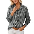 thumbnail image 2 of HOWPAY Plaid Shirts for Women Button down Long Sleeve Classic Collared Casual Shackets Loose Fit Business Stretch Oversized Fall Outfits Black L, 2 of 5