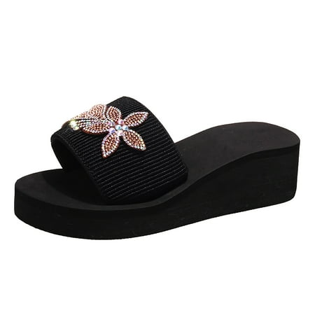 

SEMIMAY Spring 2023 New European And American Fashion Rhinestone Butterfly Thick Bottom Large Wedge Heel Slippers
