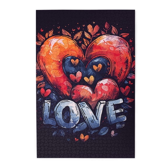 1000 PCS 'Love' Slogan Red Hearts 1000 Piece Puzzle For Adults,Unique And Beautiful Design,Characterized By Beautiful And Vivid Illustrations,Depicting A Love Heart,Whimsical Wooden Jigsaw Pieces