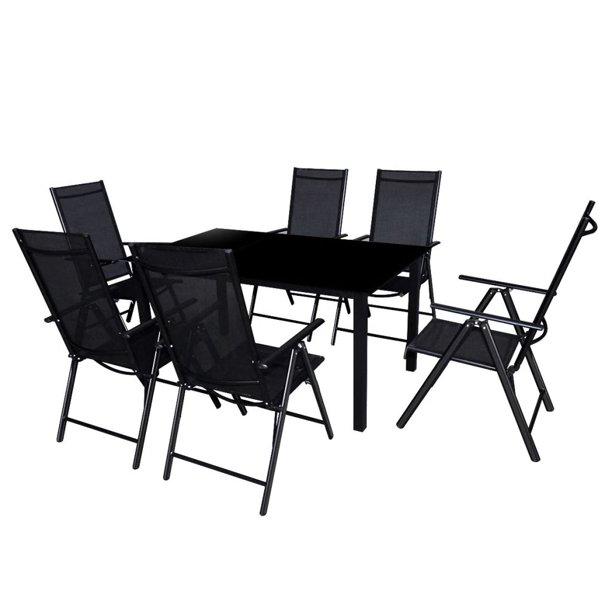 7 Piece Outdoor Dining Set with Folding Chairs Aluminium Black