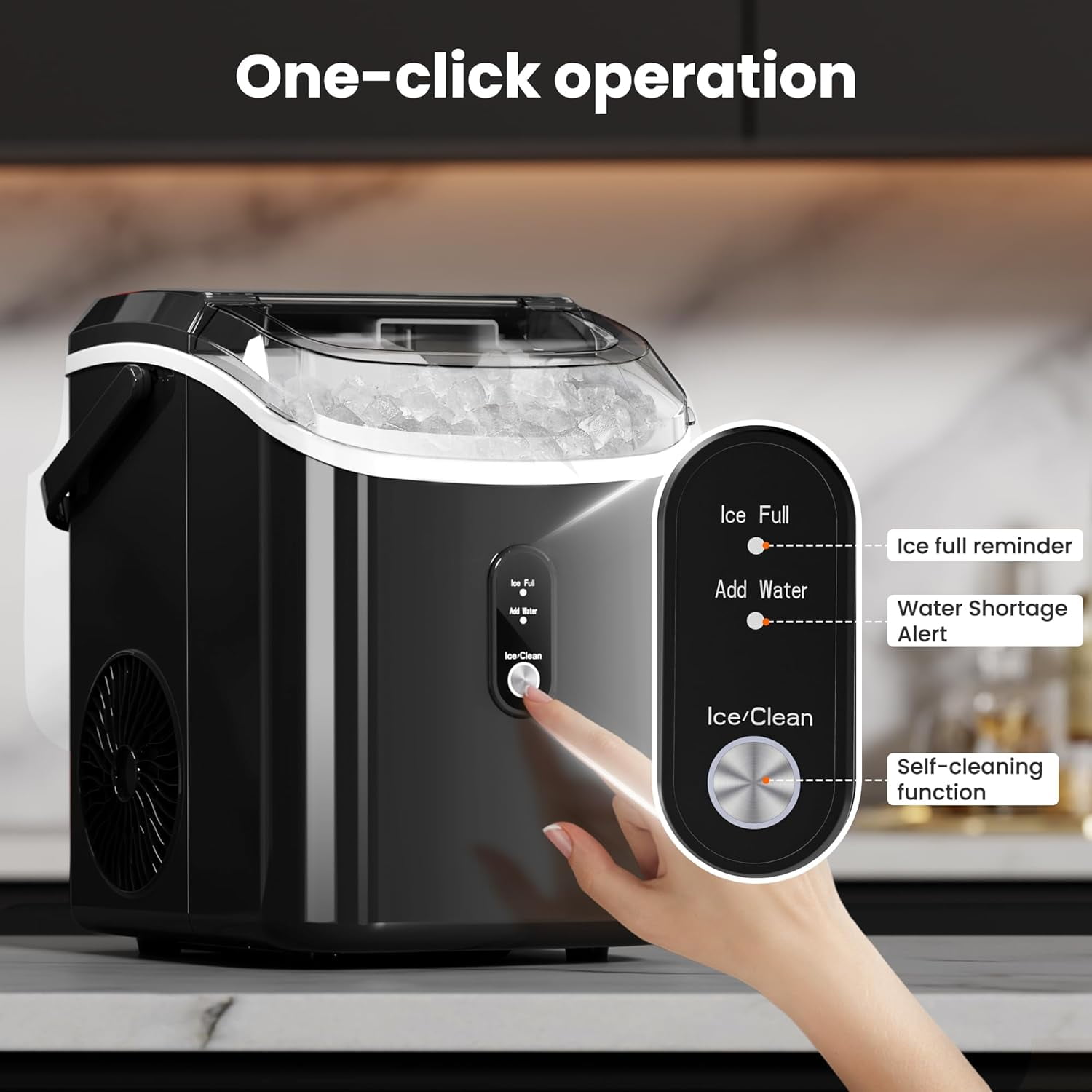 Auseo Nugget Ice Maker Countertop,  Ready in 6 Mins ,35Lbs Each  day with Self-Cleaning,Portable Sonic  Ice Machine  for Home/Office/Bar, Black