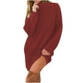 thumbnail image 1 of cfhntfmh Robes d'Automne pour Femmes 2024 Confortables à Manches Longues Robe Chandail Ample Décontractée Col Montant Robe Mini en Tricot, 1 of 6