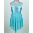 thumbnail image 5 of iiniim Kids Girls Sequins Lyrical Dance Skirt Sweetheart Criss-Cross Back Irregular Ballroom Dress Light Blue 14, 5 of 7