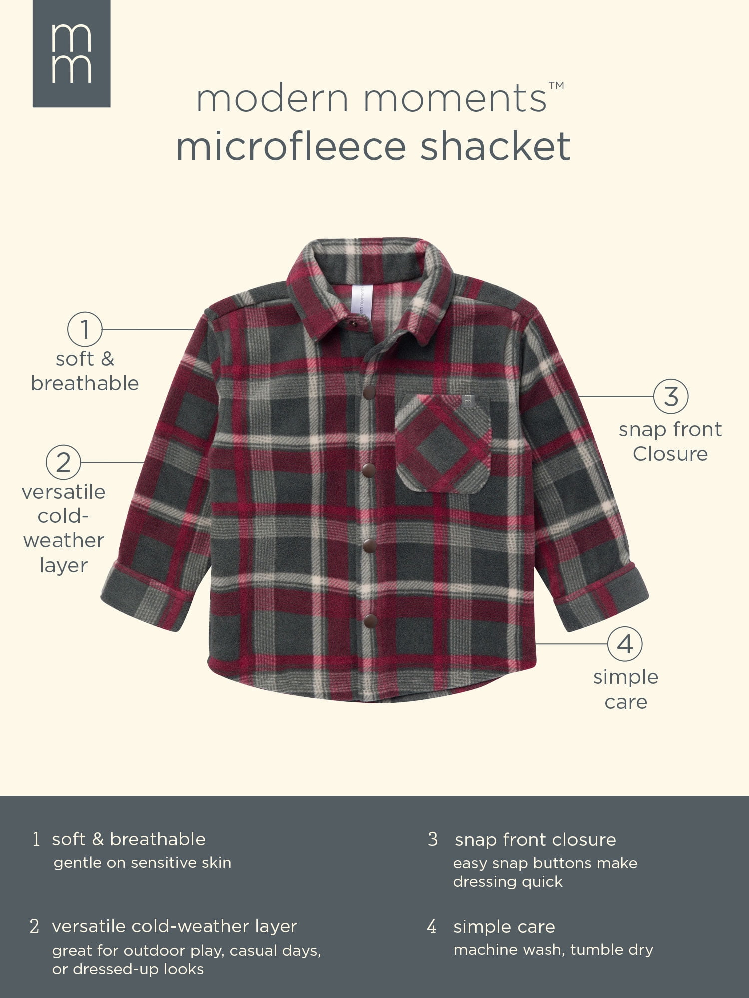 Modern Moments by Gerber Toddler Boy Microfleece Shacket, Sizes 12M-5T