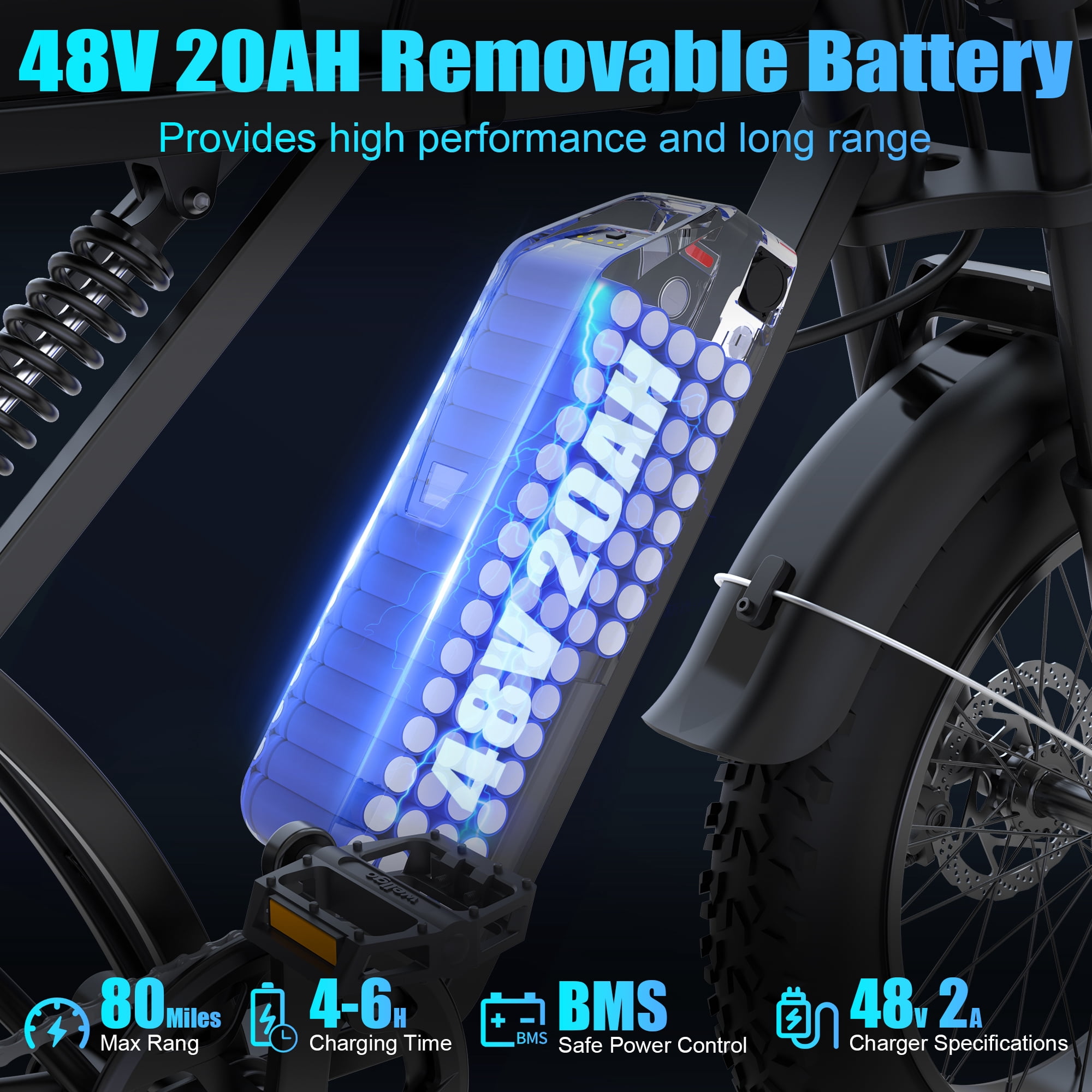 Z6 Upgraded Electric Bike 48V 20Ah Battery 1500W Peak Motor 20-inch Wide Tire E-Mountain Bike Max Speed 31 mph Full Suspension Adult E-Bike UL 2849 Certified For Riders 15 Years and Older